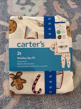 Carter's White Holiday 2pc Pajama Set with Gingerbread & Candy Cane Print